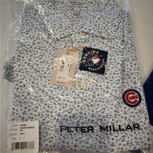 Peter Millar White Patterned Men's Shirt with Cubs Logo